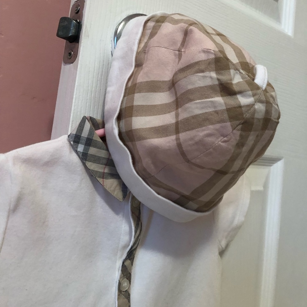 Burberry onesie with baby hat. Size 9M.